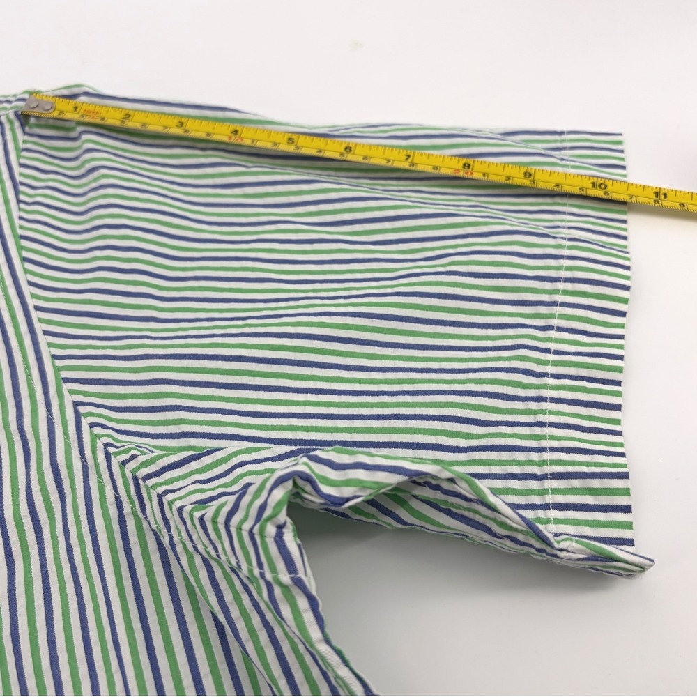 Lands' End XL Mens Striped Short Sleeve Button Down Shirt Green Blue - Picture 11 of 11